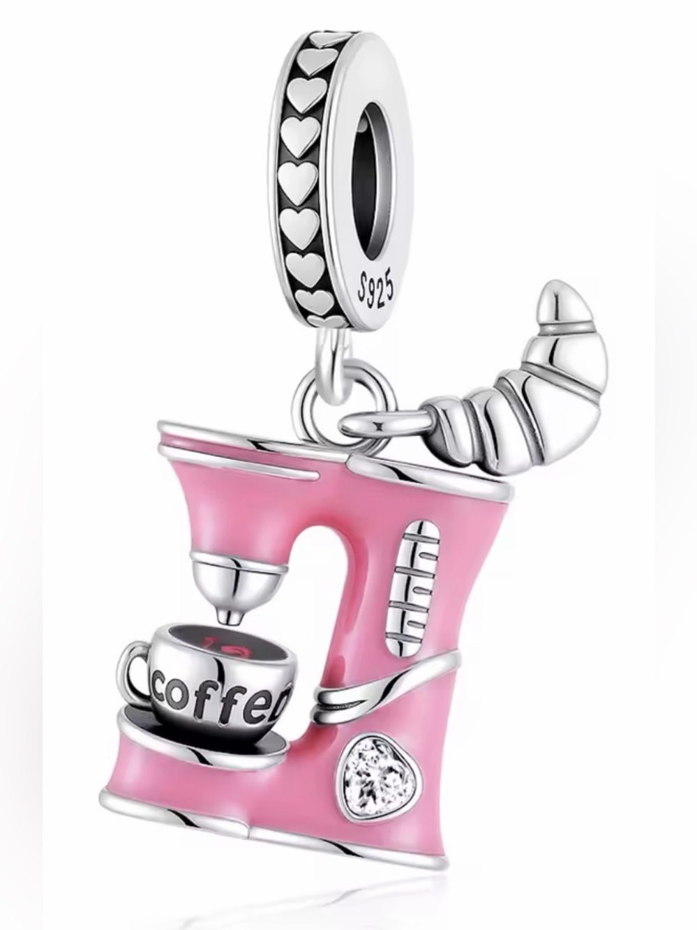 Silver & Pink Coffee Machine & Coffee Cup Dangle Charm